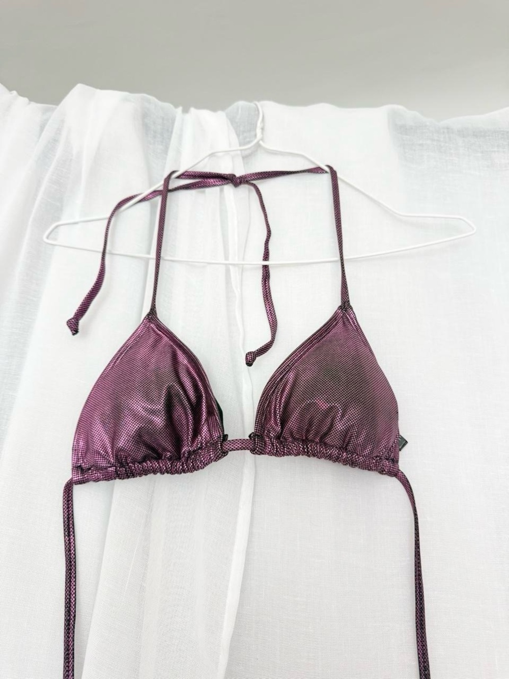 โงหยฐ Y2K Metallic Purple Micro Bikini Top